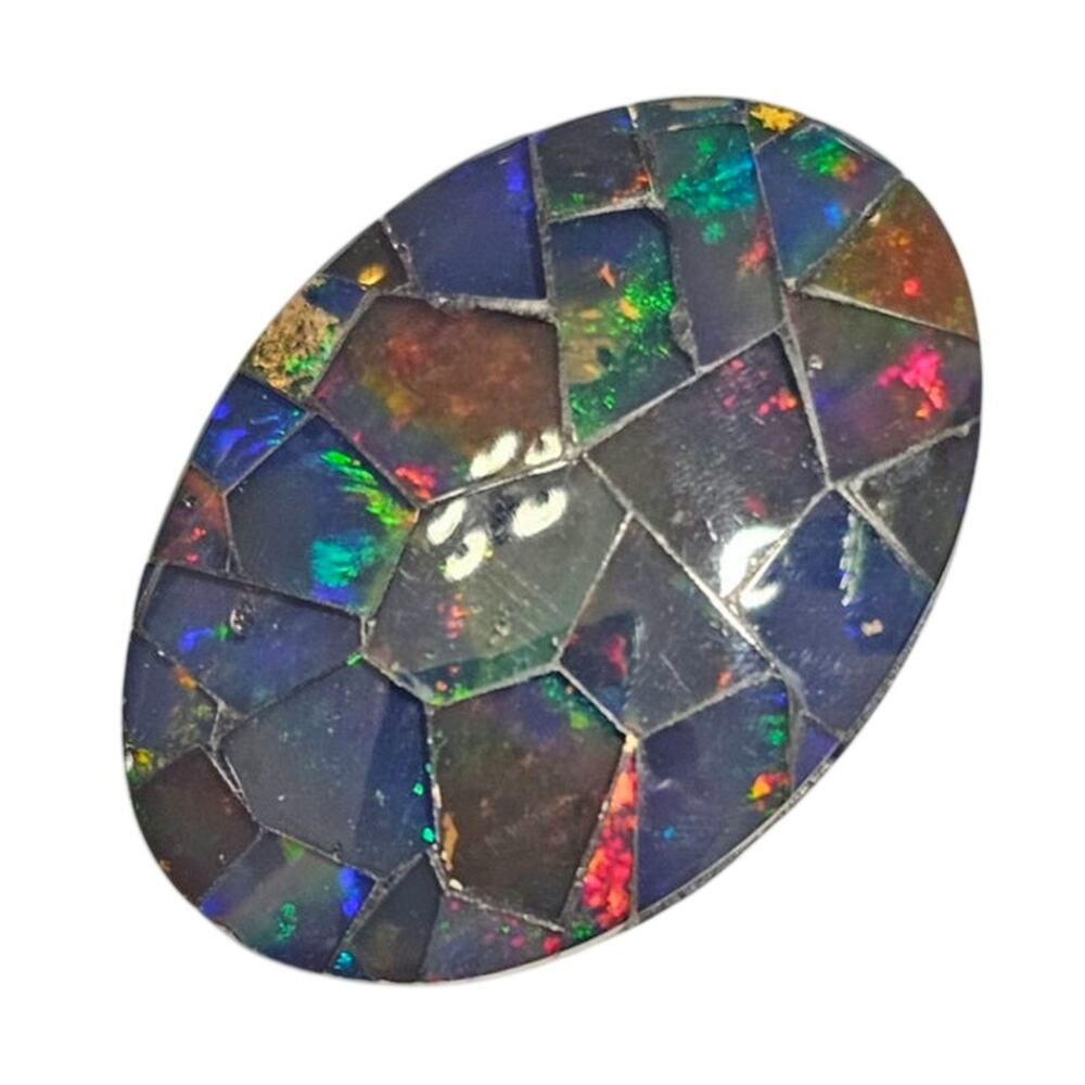 Large Australian Opal Mosaic Doublet Oval Cabochon 31.75 CT Loose Gemstone